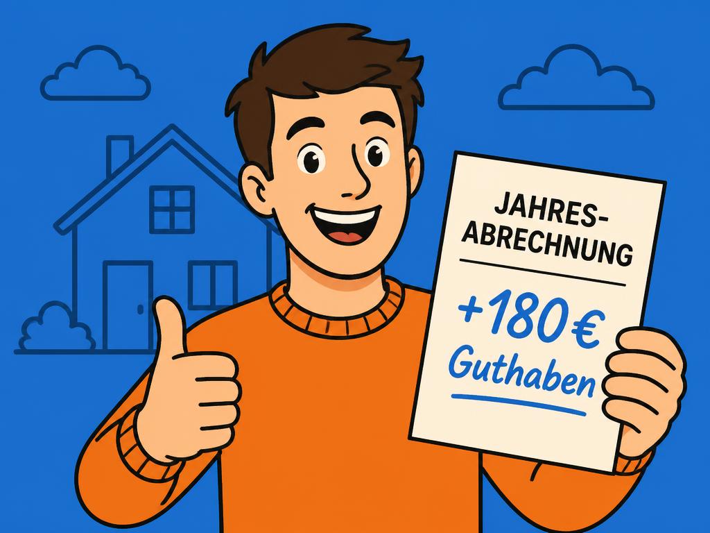 Zufriedener Kunde mit Guthaben auf der Jahresabrechnung