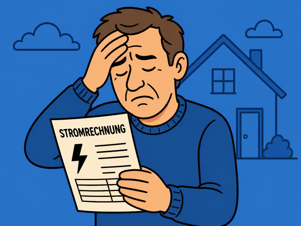 Frustrierter Mann mit hoher Stromrechnung